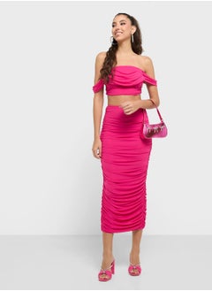 Ginger Off Shoulder Ruched Top & Bodycon Skirt Set  - Image 5