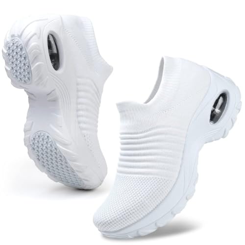 HKR Nursing Shoes for Women Slip On Mesh Platform Walking Work Sneakers White 61839bai36 - Image 1