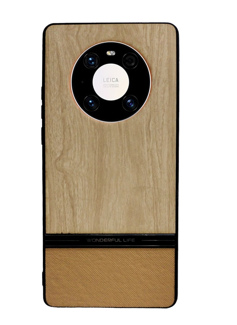 Geneaire - Shockproof Wood Grain Skin PU and TPU Shockproof Luxury Phone Case for Mate 40 ProBeige - Image 1