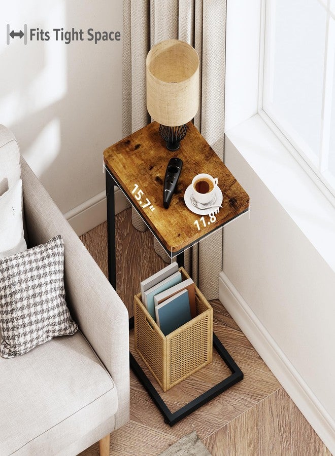 QEEIG C Table Side Table Living Room C Shaped Couch Tray End Table Farmhouse 1 Pack, Rustic Brown (017-30BN-1) - Image 2