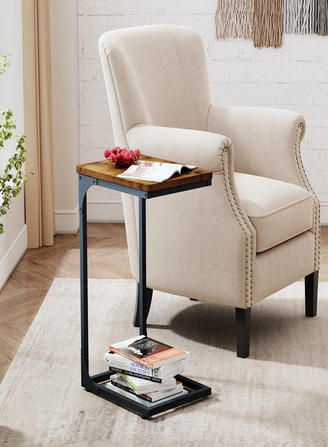 QEEIG C Table Side Table Living Room C Shaped Couch Tray End Table Farmhouse 1 Pack, Rustic Brown (017-30BN-1) - Image 4