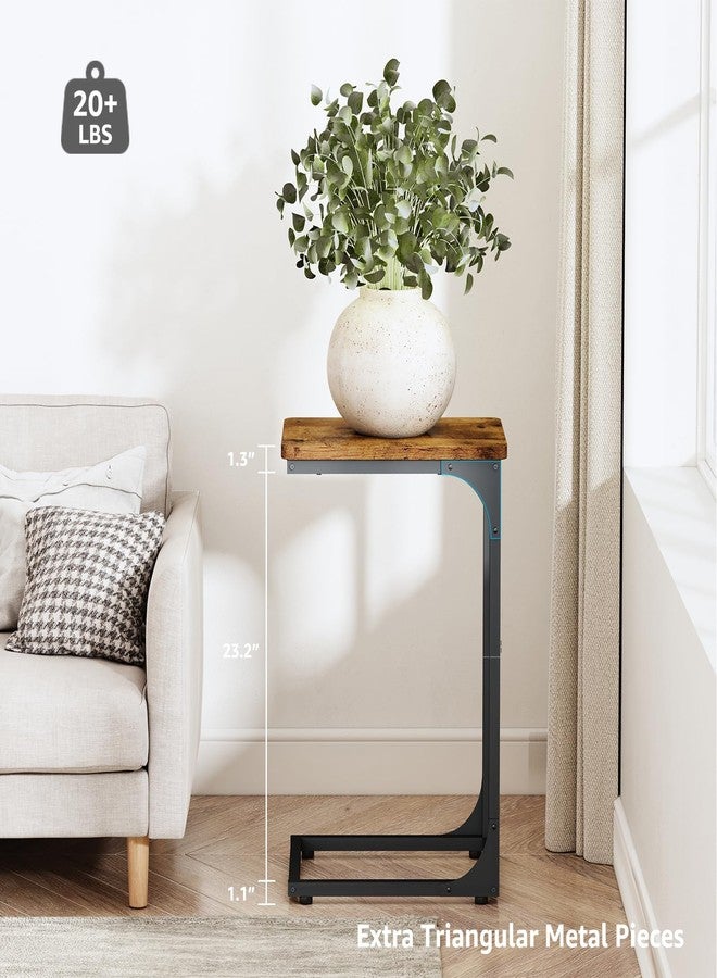 QEEIG C Table Side Table Living Room C Shaped Couch Tray End Table Farmhouse 1 Pack, Rustic Brown (017-30BN-1) - Image 3