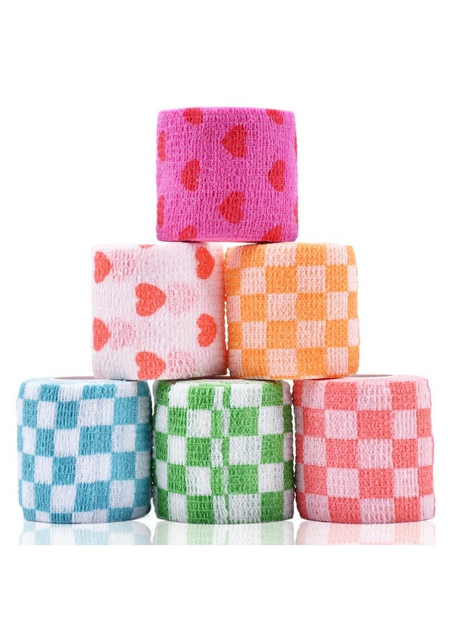Kreyfer 6 Roll 2 Inch X 5 Yards Checkered And Heart Print Pet Vet Wrap For Dogs Cats, Cohesive Bandages In Bulk, Non-Woven Self Adhesive Bandages Wrap Roll For Animals Wound Care, Ankle Sprains And Swelling - Image 1