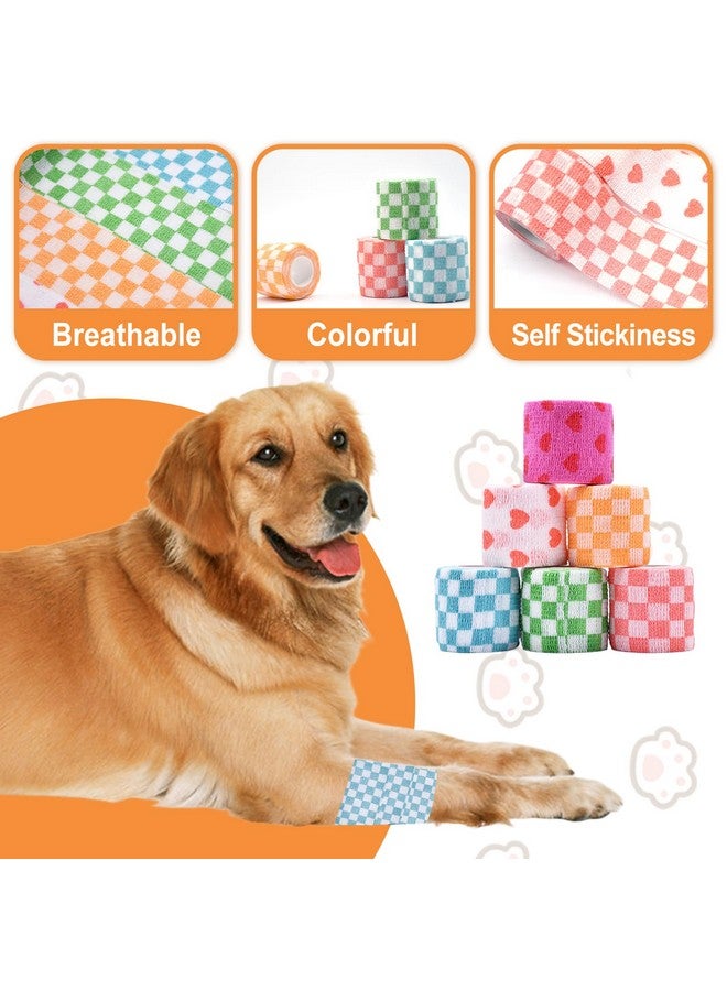 Kreyfer 6 Roll 2 Inch X 5 Yards Checkered And Heart Print Pet Vet Wrap For Dogs Cats, Cohesive Bandages In Bulk, Non-Woven Self Adhesive Bandages Wrap Roll For Animals Wound Care, Ankle Sprains And Swelling - Image 3