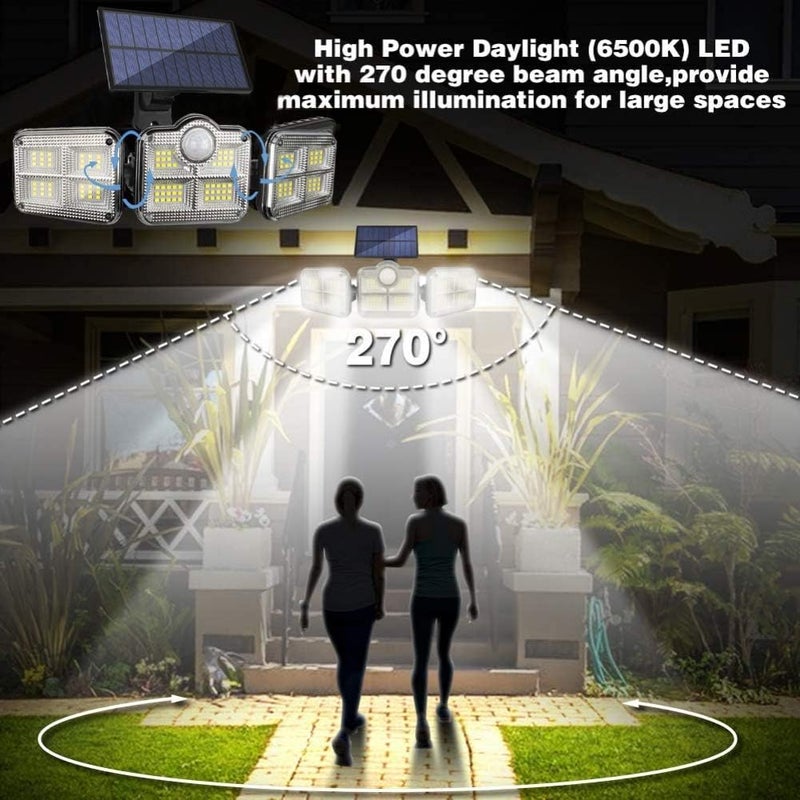 ويوبلز مصابيح شمسية، 122 مصباح LED، 2400 مللي أمبير، مصباح أمان شمسي، زاوية إضاءة واسعة 120 درجة، مقاوم للماء بمعيار IP65، يعمل بالطاقة الشمسية مع خاصية استشعار الحركة - Image 2