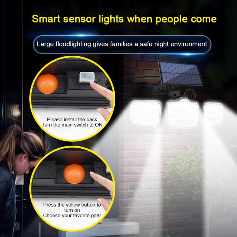 ويوبلز مصابيح شمسية، 122 مصباح LED، 2400 مللي أمبير، مصباح أمان شمسي، زاوية إضاءة واسعة 120 درجة، مقاوم للماء بمعيار IP65، يعمل بالطاقة الشمسية مع خاصية استشعار الحركة - Image 4