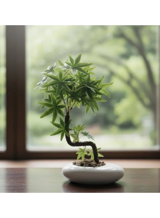 أي كي دي سي شجرة بونساي اصطناعية زين بونساي من AKDC - تصميم زخرفي بطول 38 سم مع وعاء خزفي - هيكل بلاستيكي بمظهر طبيعي - Image 1