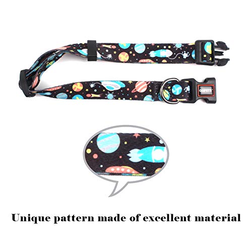 QQPETS Adjustable Soft Dog Collar: Print Flower Pink Multicolor Cute Patterns for XS Small Medium Large Pet Girl Boy Puppy Walking Running Training (L, Space) - Image 3