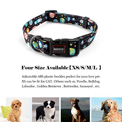 QQPETS Adjustable Soft Dog Collar: Print Flower Pink Multicolor Cute Patterns for XS Small Medium Large Pet Girl Boy Puppy Walking Running Training (L, Space) - Image 5