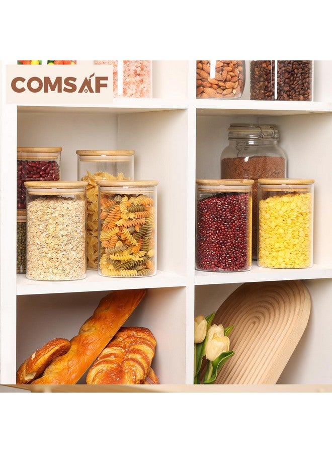 كومساف حاويات تخزين زجاجية من كوم ساف سعة 32 أونصة مع أغطية، برطمانات زجاجية مع أغطية، برطمانات تخزين طعام شفافة، مجموعة من 6 عبوات دائرية، منظمات مخزن للبسكويت والمعكرونة والدقيق والأرز والشاي وحبوب القهوة - Image 5