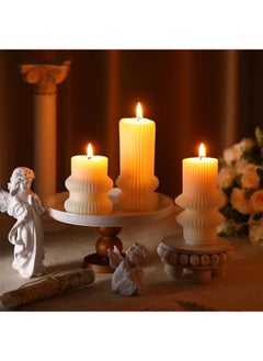 Mtlee MTLEE 3 Pcs Small Ribbed Pillar Candles Scented Pillar Candle Decorative Candles Soy Wax Aesthetic Candle 4.7, 4.2, 3.2 in Height Modern Geometric Home Decor for Bathroom Living Room(White)  - Image 4