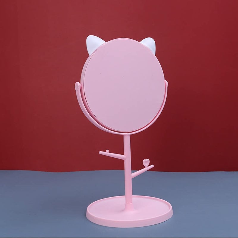 Leeonz Desk Mirror in Cute Cat Ears Shape Makeup Vanity Mirror for Bathroom or Bedroom Desk Mirror for Makeup Freestanding Mirror Folding Design for Tabletop Pink - Image 5