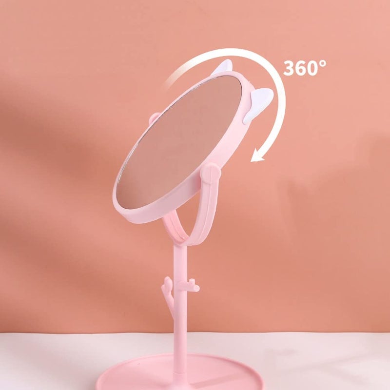Leeonz Desk Mirror in Cute Cat Ears Shape Makeup Vanity Mirror for Bathroom or Bedroom Desk Mirror for Makeup Freestanding Mirror Folding Design for Tabletop Pink - Image 4