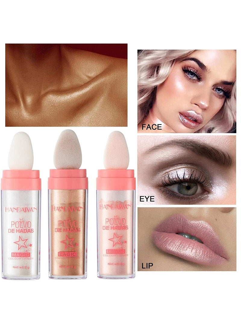 SYOSI عصا هايلايتر، مكياج هايلايتر لامع للجسم، عصا مكياج مضيئة للوجه والجسم والشعر، بودرة بلشر هايلايتر طبيعية 3D للوجه 3 عبوات - Image 1