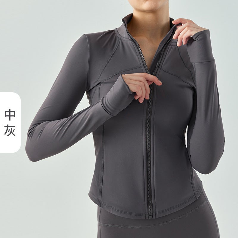 اسم المحتوى ناريلا Slim Fit Velvet Yoga Jacket Womens Breathable Long Sleeve Medium Gray - Image 1
