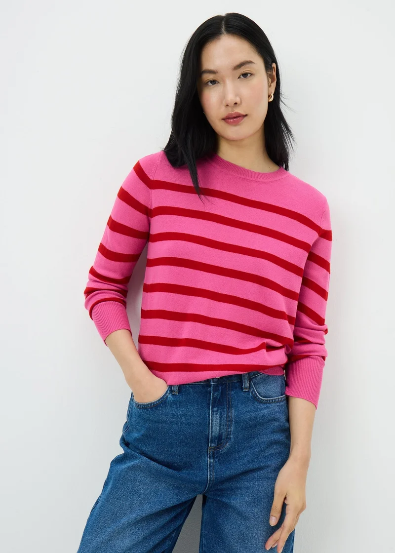 ماتلان Women's Crew Neck Striped Pink Jumper