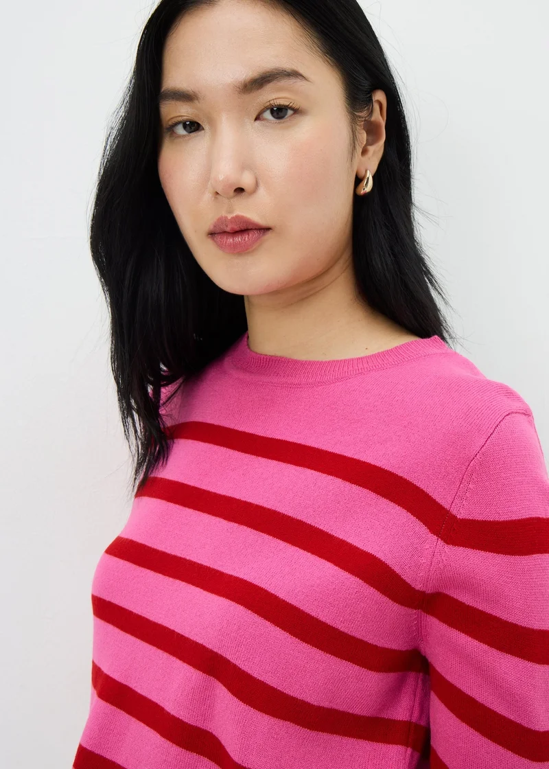 ماتلان Women's Crew Neck Striped Pink Jumper