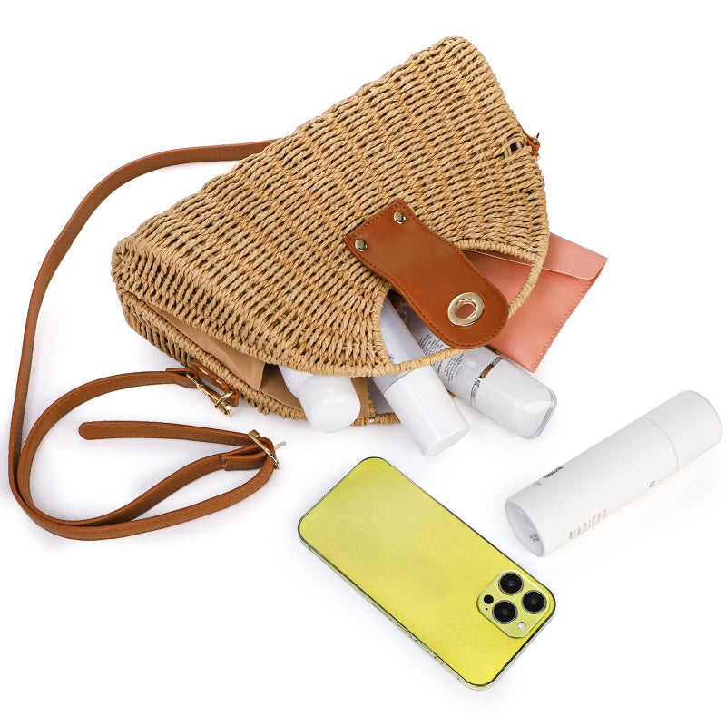 ZAVOOS Straw Crossbody Bag for Women, Handwoven Rattan Beach Straw Purse with Handle, Detachable Strap, Fashionable Dumpling Bag Shoulder Handbag Clutch Purse for Travel, Holiday - Image 5