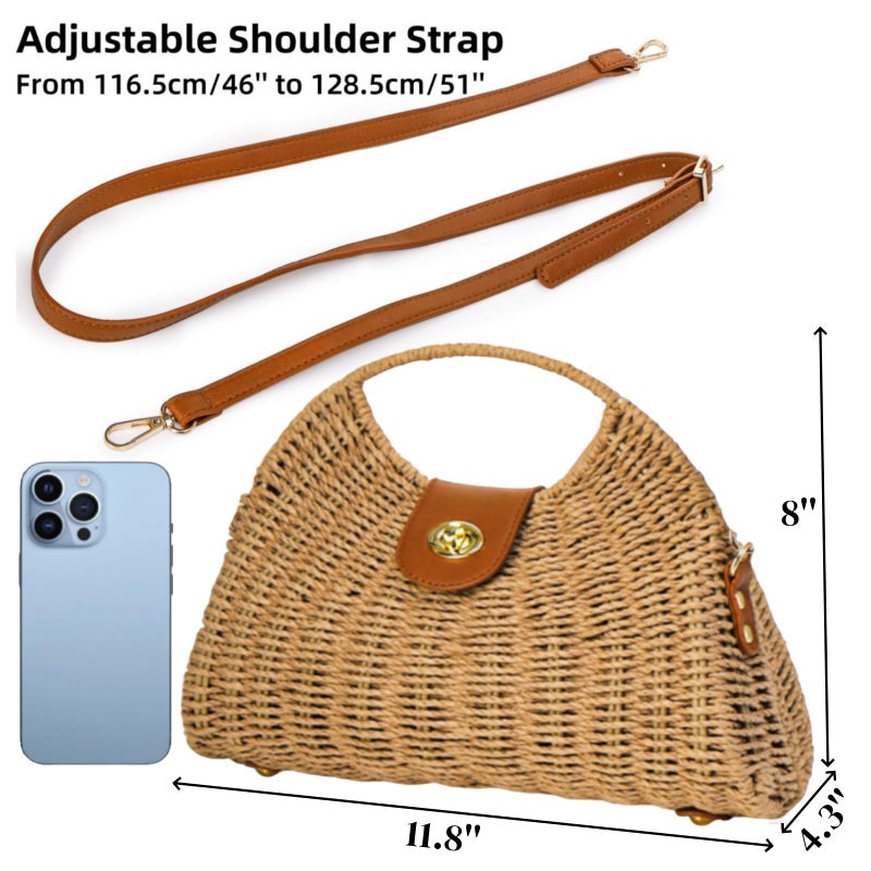 ZAVOOS Straw Crossbody Bag for Women, Handwoven Rattan Beach Straw Purse with Handle, Detachable Strap, Fashionable Dumpling Bag Shoulder Handbag Clutch Purse for Travel, Holiday - Image 3