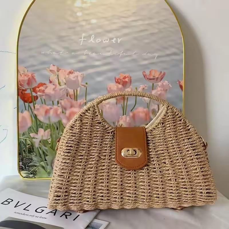 ZAVOOS Straw Crossbody Bag for Women, Handwoven Rattan Beach Straw Purse with Handle, Detachable Strap, Fashionable Dumpling Bag Shoulder Handbag Clutch Purse for Travel, Holiday - Image 2