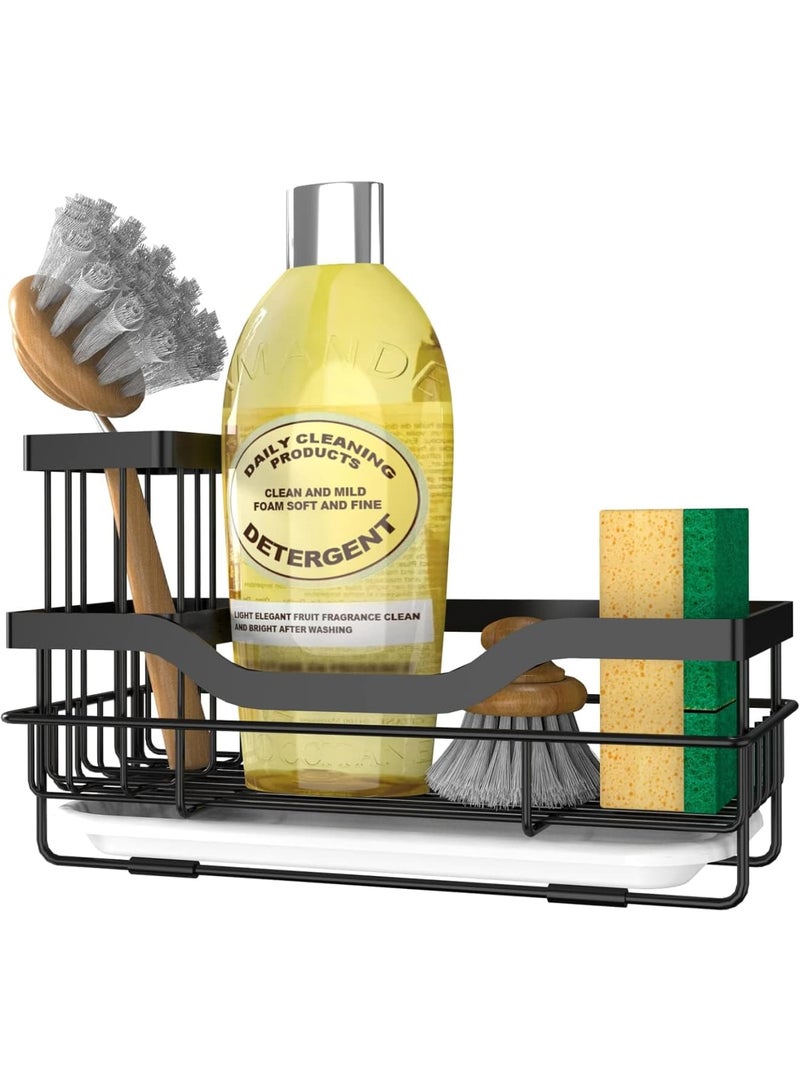 Cobest Kitchen Sink Sponge Holder, Sink Tray Drainer Rack, Punch-free Dry Kitchen Sink Organizer, Storage Kitchen & Home Accessories, Not Including Dispenser and Sponge, Black - Image 1
