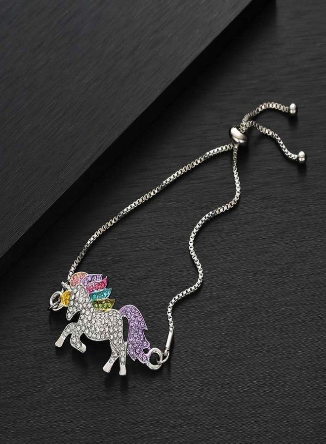 ALoveSoul Silver Tone Little Princess Rainbow Unicorn Bracelet Ladies Fashion Bracelets Gift for Women - Image 4