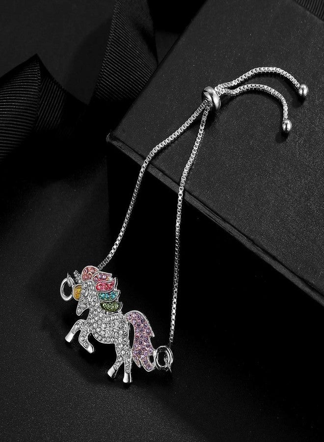 ALoveSoul Silver Tone Little Princess Rainbow Unicorn Bracelet Ladies Fashion Bracelets Gift for Women - Image 3