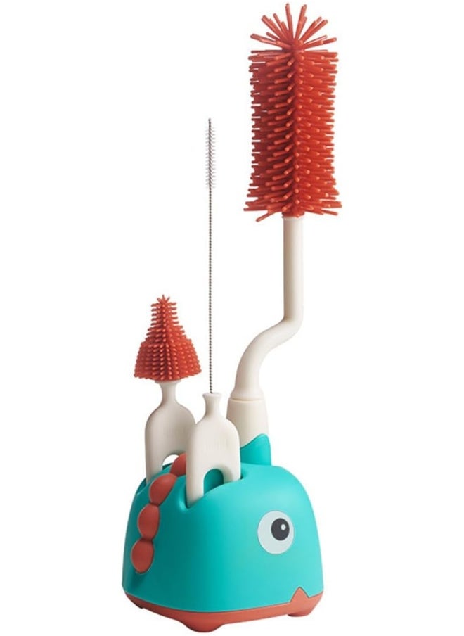 ECVV Silicone Baby Bottle Brush Set with Stand Multipurpose Baby Bottle Cleaning Brush Cleaner Kit for Bottle/Pacifier/Straw/Containers/Glassware  - Image 1