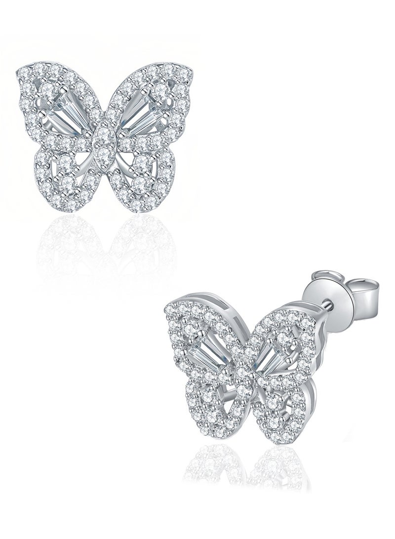 غَيْرُ مَألُوف أقراط مسمارية على شكل فراشة مرصعة بالكامل بأحجار المويسانتي - Image 2