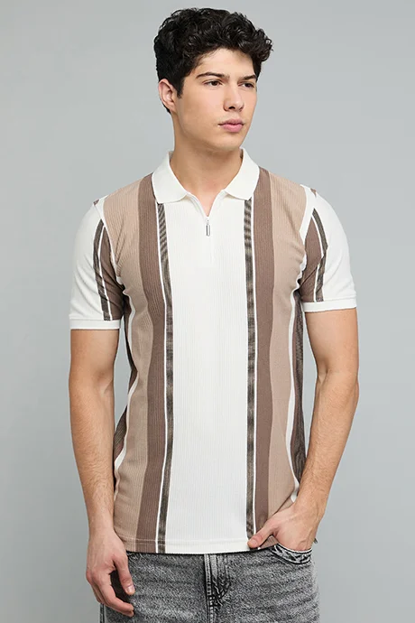 R&B Striped Polo T-Shirt with Short Sleeves