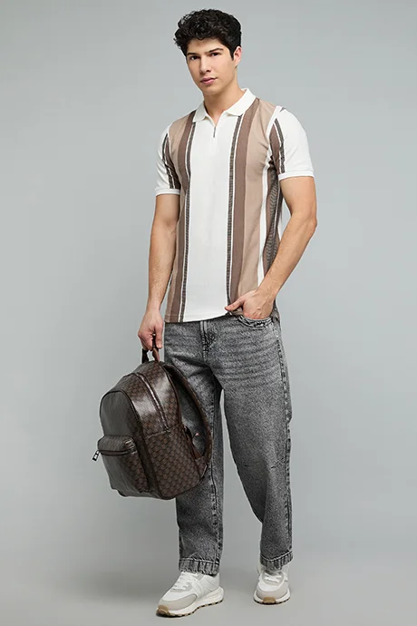 R&B Striped Polo T-Shirt with Short Sleeves