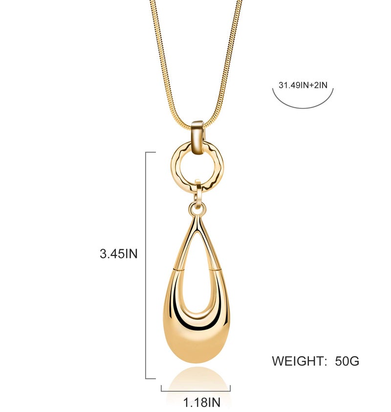 welbijoux Long Necklaces for Women Waterdrop Pendant Sweater Layered Y Statement Bohemian Silver Chain Necklace with Gifts Box Jewelry (GOLD) - Image 2