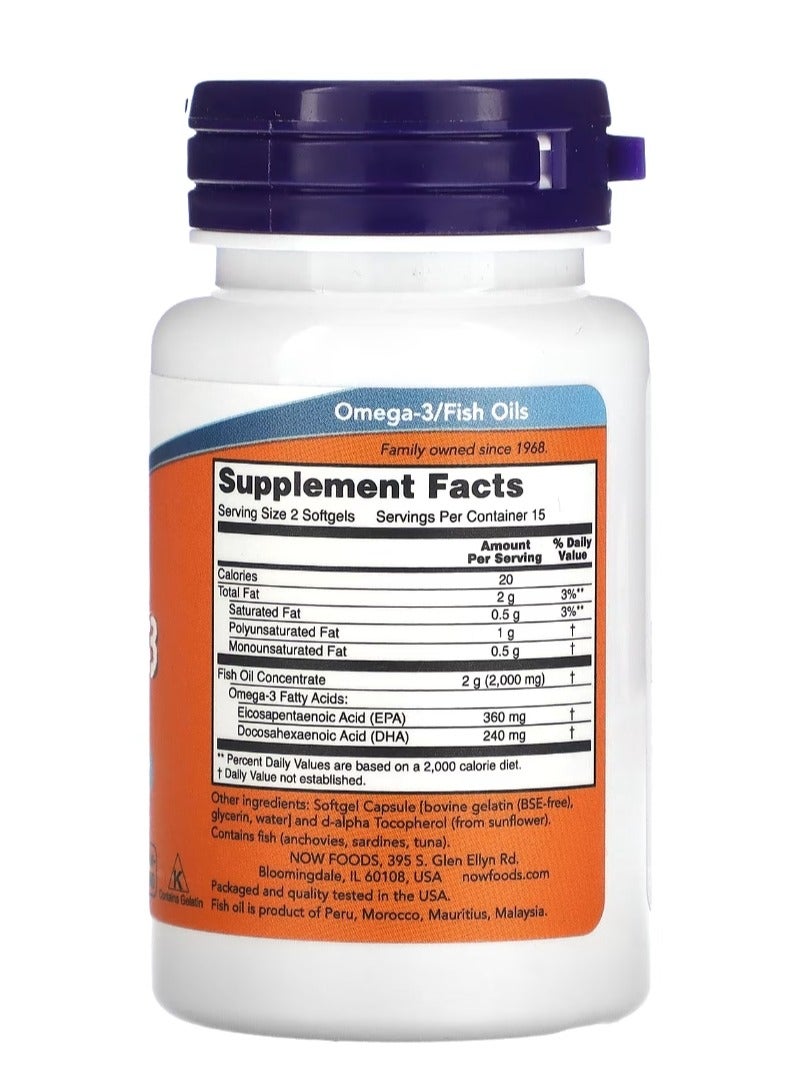now Omega-3 Fish Oil 1000 mg 30 Softgels (1000 mg per Softgel) - Image 2