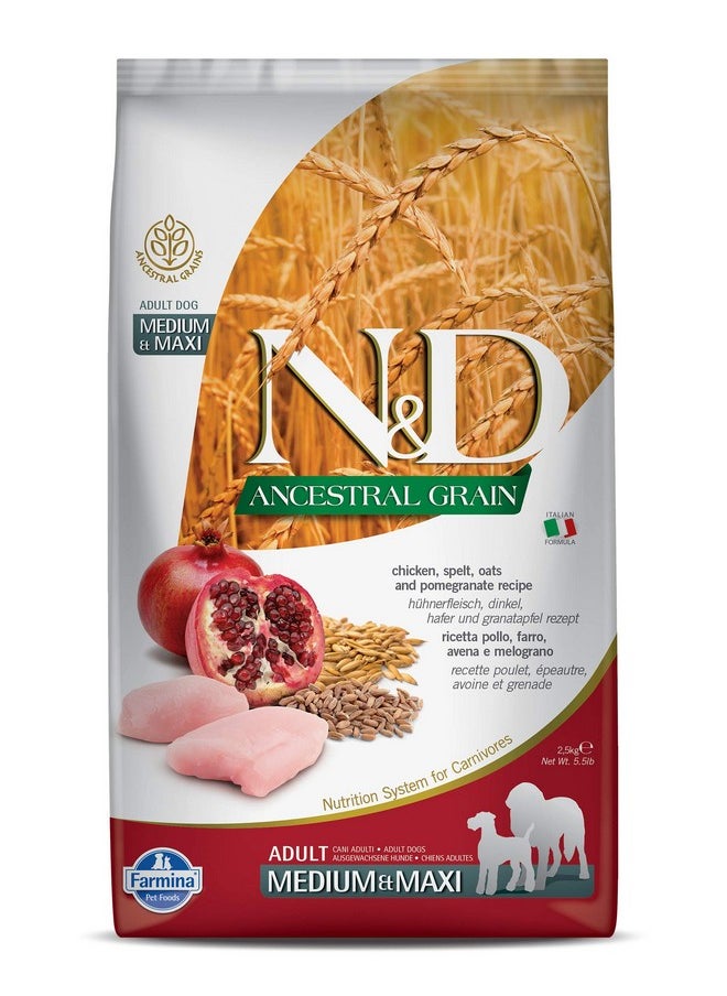Farmina FARMINA N&D Ancestral Grain Dog Dry Premium Pet Food, Chicken & Pomegranate, Adult Medium & Maxi Breed, 2.5 Kgs  - Image 1