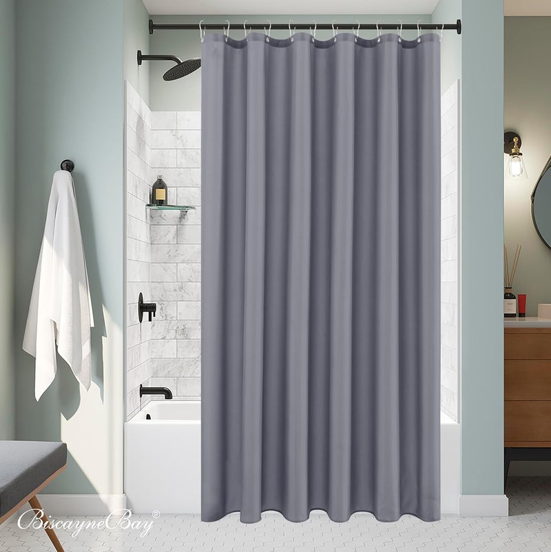 Biscaynebay Extra Long Fabric Shower Curtain Liner 72 Inch Width by 84 Inch Length, Dark Grey Rust Resistant Grommets Top Weighted Bottom Hem Machine Washable - Image 4