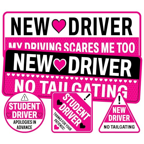 BETANAS Student New Driver Sticker Pack 5 Pieces Vinyl Waterproof UV Printed Funny Car NonMagnetic Stickers for Girl Men Women Gift Birthday Decals Sign for Cars Windows Bumper - Image 1