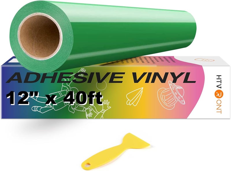 HTVRONT Green Permanent Vinyl, 12" x 40 FT Green Adhesive Vinyl Roll for All Cutting Machine, Silhouette, Cameo Cutters, Signs, Scrapbooking, Craft, Die Cutters (Glossy Green) - Image 1