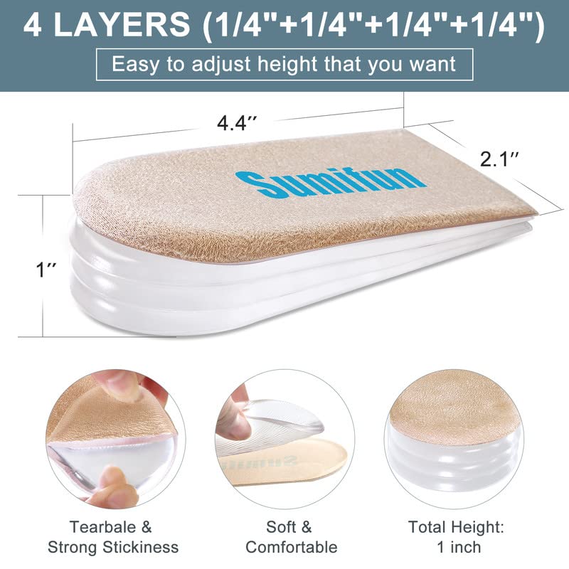 Sumifun Heel Lift, 4-Layer 1 Inch Gel Shoe Lifts for Women Uneven Legs, Adjustable Orthopedic Heel Lifts for Heel Pain and Leg Length Discrepancy, Heel Wedge Inserts 1/4" 1/2" 3/4" (Size S, Beige) - Image 4
