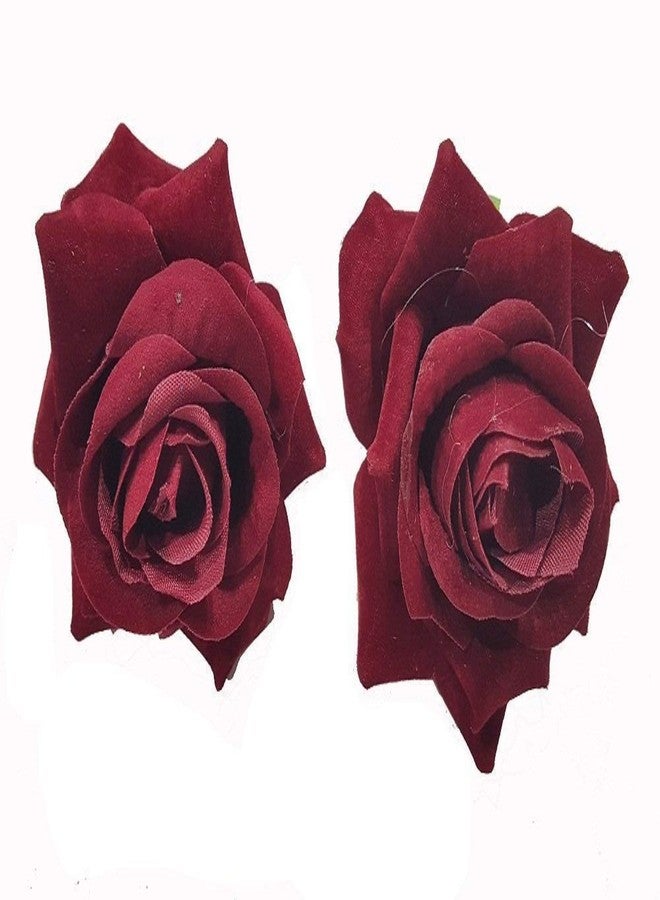 AASA Flower Style Juda Pins for Women and Girls Wedding Hair Accessories for Bride Girl Set of 2Pcs Pack of 1 (Velvet Rose Mehroon) - Image 2