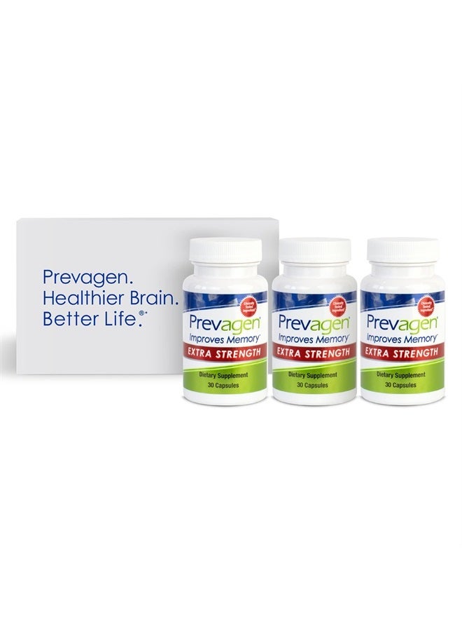 Prevagen Improves Memory - Extra Strength 20mg, 30 Capsules |3 Pack| with Apoaequorin & Vitamin D with Attractive and Stackable Prevagen Storage Box | Brain Supplement for Better Brain Health - Image 1