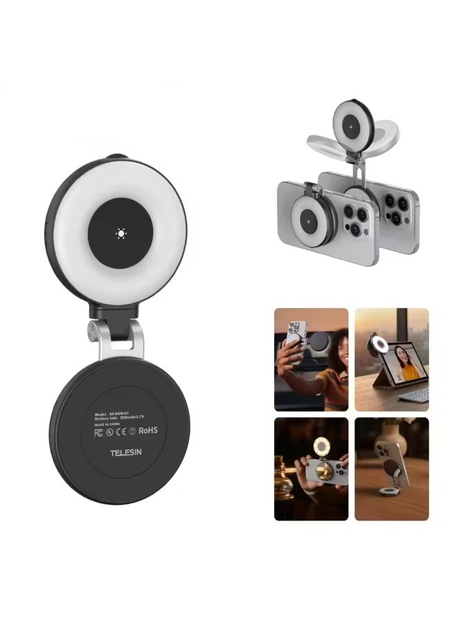 تيليسن C03 حلقة إضاءة سيلفي مغناطيسية للهواتف المحمولة مع مرآة وحامل قابل للتمديد وسطوع قابل للتعديل – متوافقة مع الهواتف الذكية - Image 1