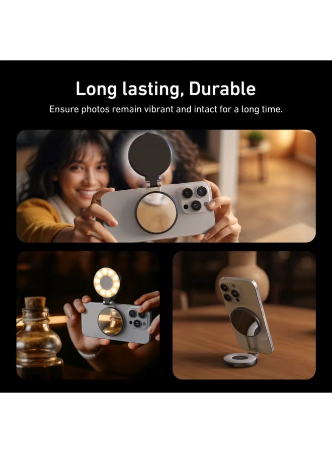 تيليسن C03 حلقة إضاءة سيلفي مغناطيسية للهواتف المحمولة مع مرآة وحامل قابل للتمديد وسطوع قابل للتعديل – متوافقة مع الهواتف الذكية - Image 4