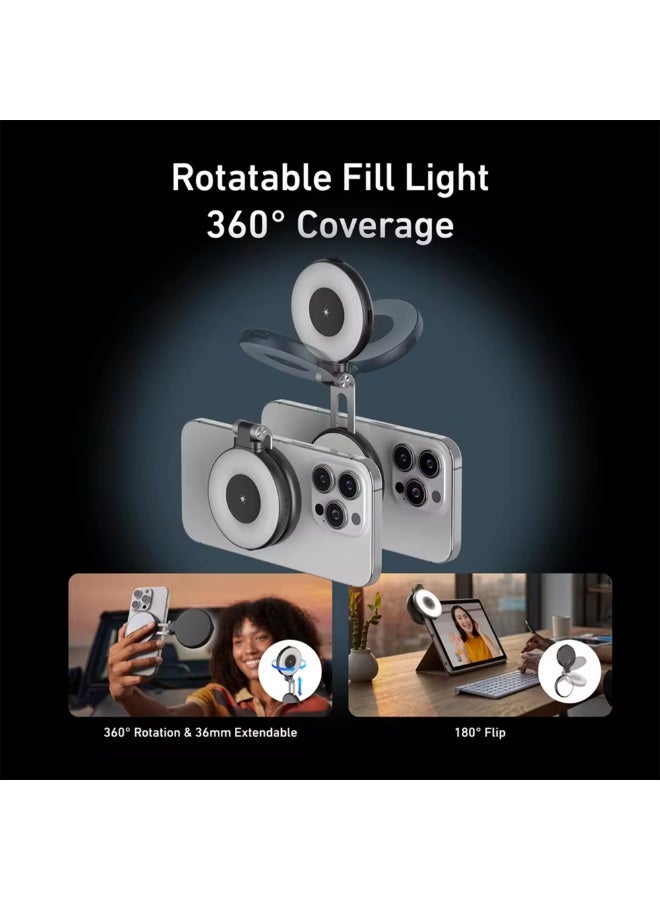 تيليسن C03 حلقة إضاءة سيلفي مغناطيسية للهواتف المحمولة مع مرآة وحامل قابل للتمديد وسطوع قابل للتعديل – متوافقة مع الهواتف الذكية - Image 2