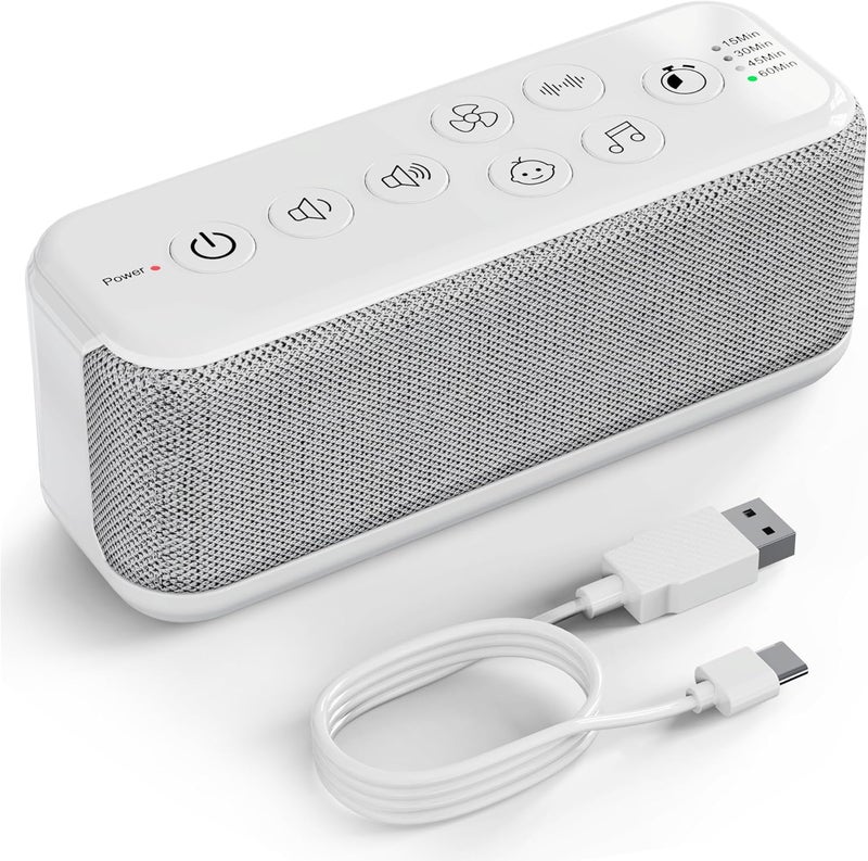 Raynic White Noise Machine, 42 Soothing Sounds Noise Machine, Rechargeable Battery Sound Machine with 8 Volumes, 5 Timers, Type-C Port, Headphone Jack for Baby, Adult, Home, Travel, Office - Image 1