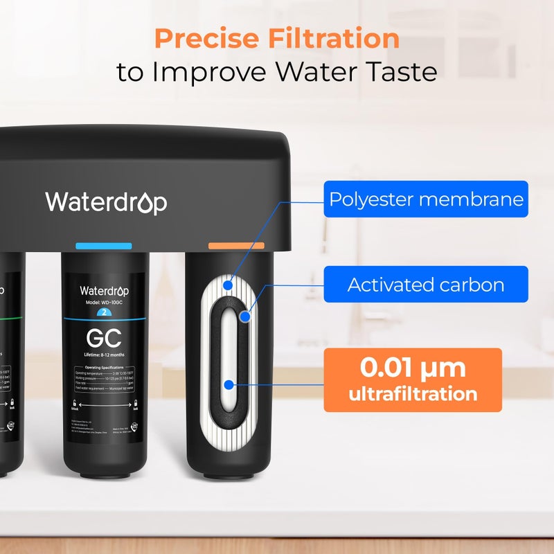 Waterdrop WD-TSA-UF 0.01 Î¼m Ultra Filtration Under Sink Water Filter, Under Sink Water Filtration System 9 Stage Filtration, Reduces Chlorine, Taste and Odor, Fluoride, Advanced USA Tech - Image 5
