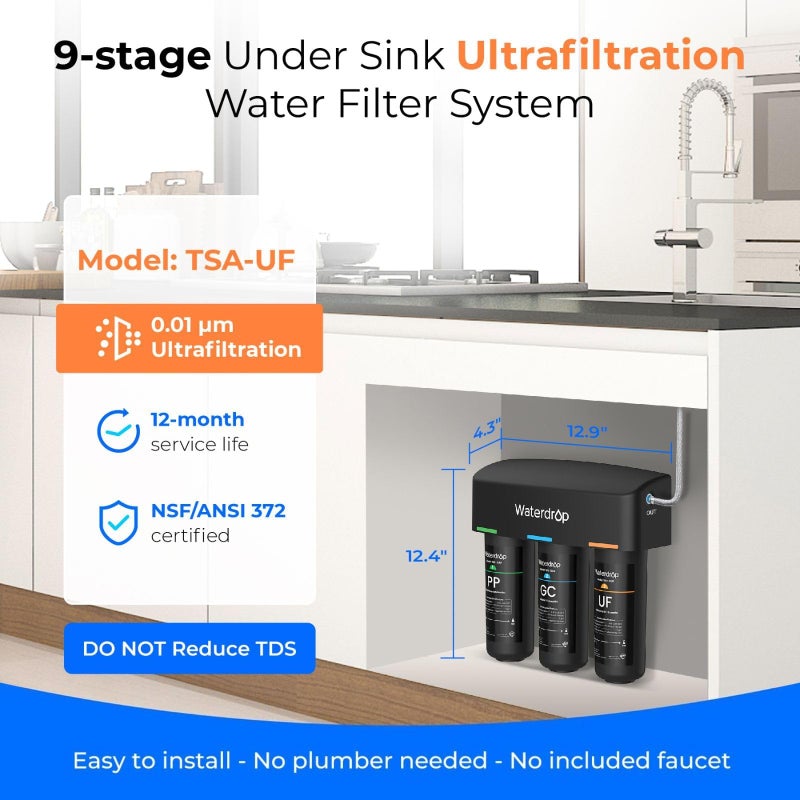 Waterdrop WD-TSA-UF 0.01 Î¼m Ultra Filtration Under Sink Water Filter, Under Sink Water Filtration System 9 Stage Filtration, Reduces Chlorine, Taste and Odor, Fluoride, Advanced USA Tech - Image 2