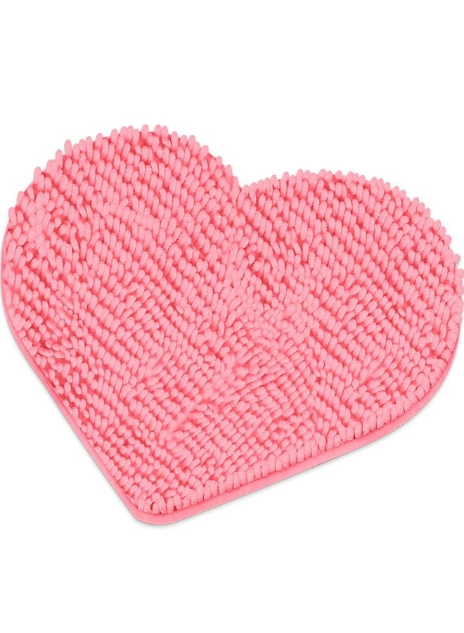 Photect Heart Shaped Rug Chenille Non Slip Mat Decorative Pink Shower Rug Washable Bath Mat for Home Living Room Entrance Bedroom Valentine Gift, 20 x 24 Inch - Image 1
