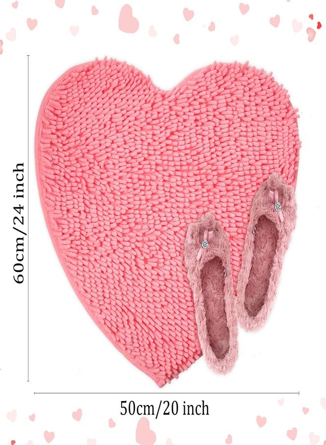 Photect Heart Shaped Rug Chenille Non Slip Mat Decorative Pink Shower Rug Washable Bath Mat for Home Living Room Entrance Bedroom Valentine Gift, 20 x 24 Inch - Image 2