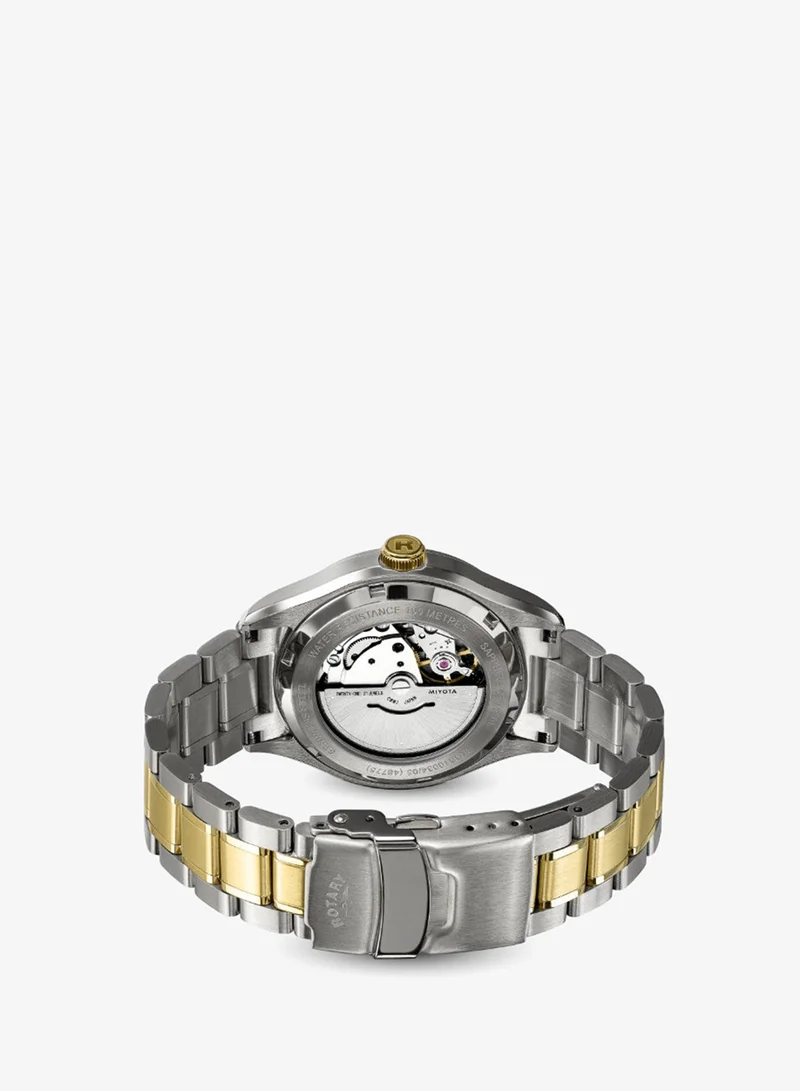 Rotary  Rotary Men's Seamatic 100M Water Resistance Silver & Gold Plated Stainless Steel Bracelet Watch - RGB10034/05 for Men | Best Price UAE