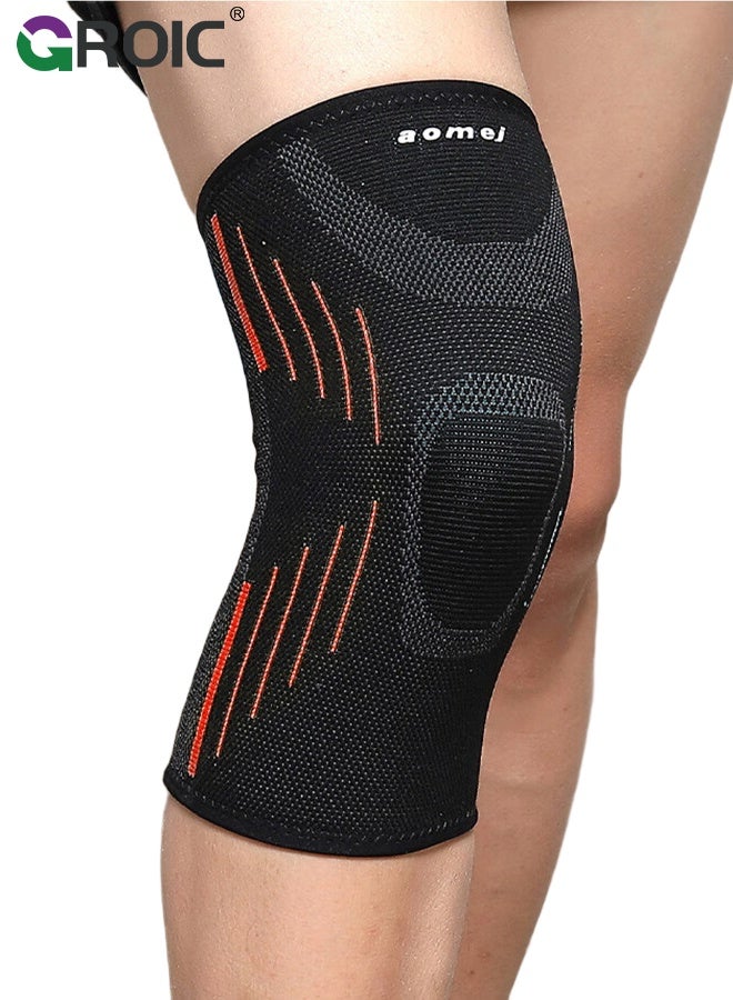 GROIC 1Pcs Compression Knee Brace,Knee Brace for Running Knee Pain, Knee Support Compression Sleeve, Workout Sports Knee Braces for Walking, Running, Gym, Basketball,ACL & Arthritis Pain Relief, Knee sleeves Support(Orange-M) - Image 1